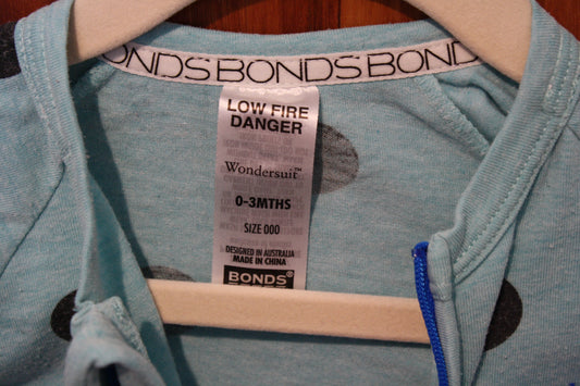 Bonds Wondersuit Blue with Black Spots – Size 0–3