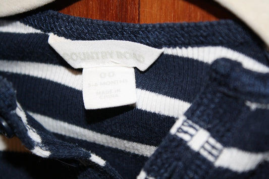 Country Road Navy & White Stripe Bodysuit – Size 3–6 (small)
