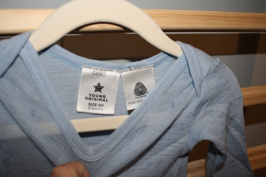Young Original Blue Merino Long-Sleeve Bodysuit - Size 3-6
