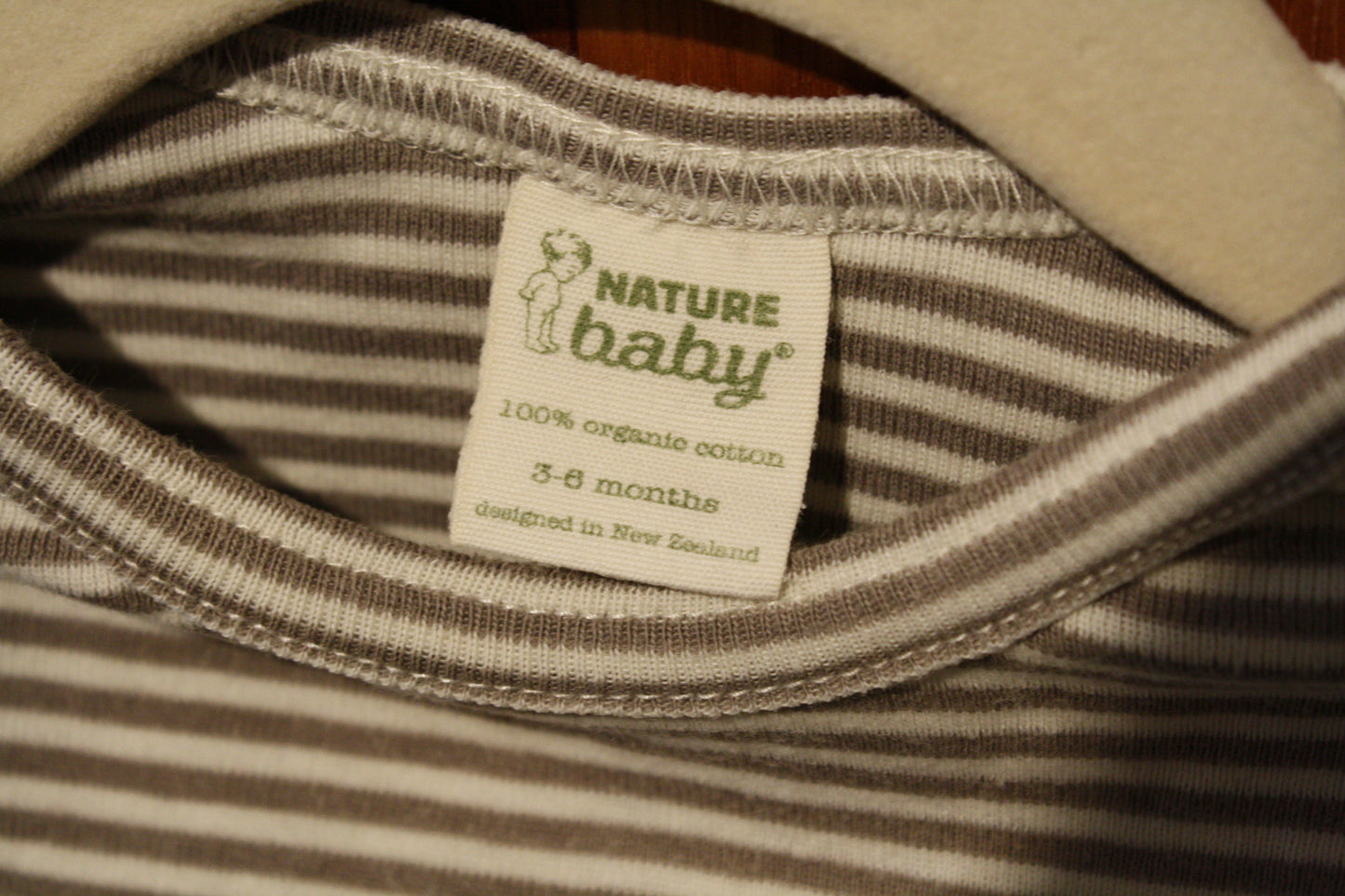 Nature Baby Grey & White Stripe Top – Size 3–6