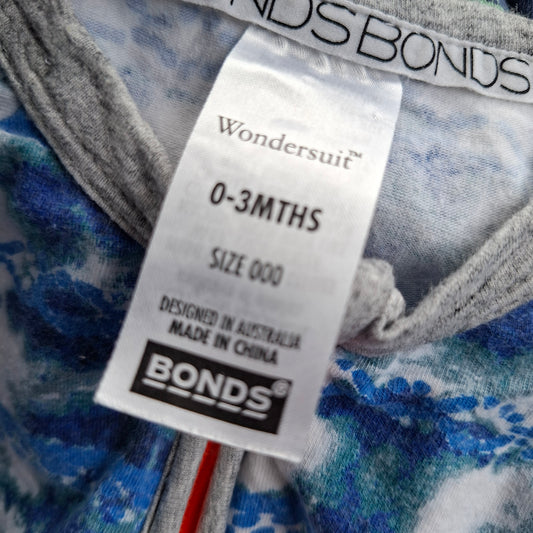 Bonds Wondersuit Blue/Grey With Orange Zip - Size 0-3