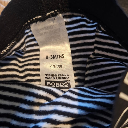 Bonds Black & White Stripe Pants  - Size 0-3