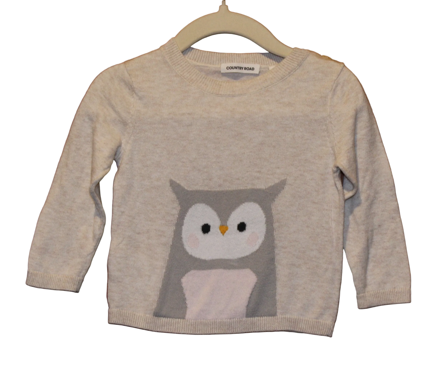 Country Road Owl Oatmeal Jumper – Size 6-12