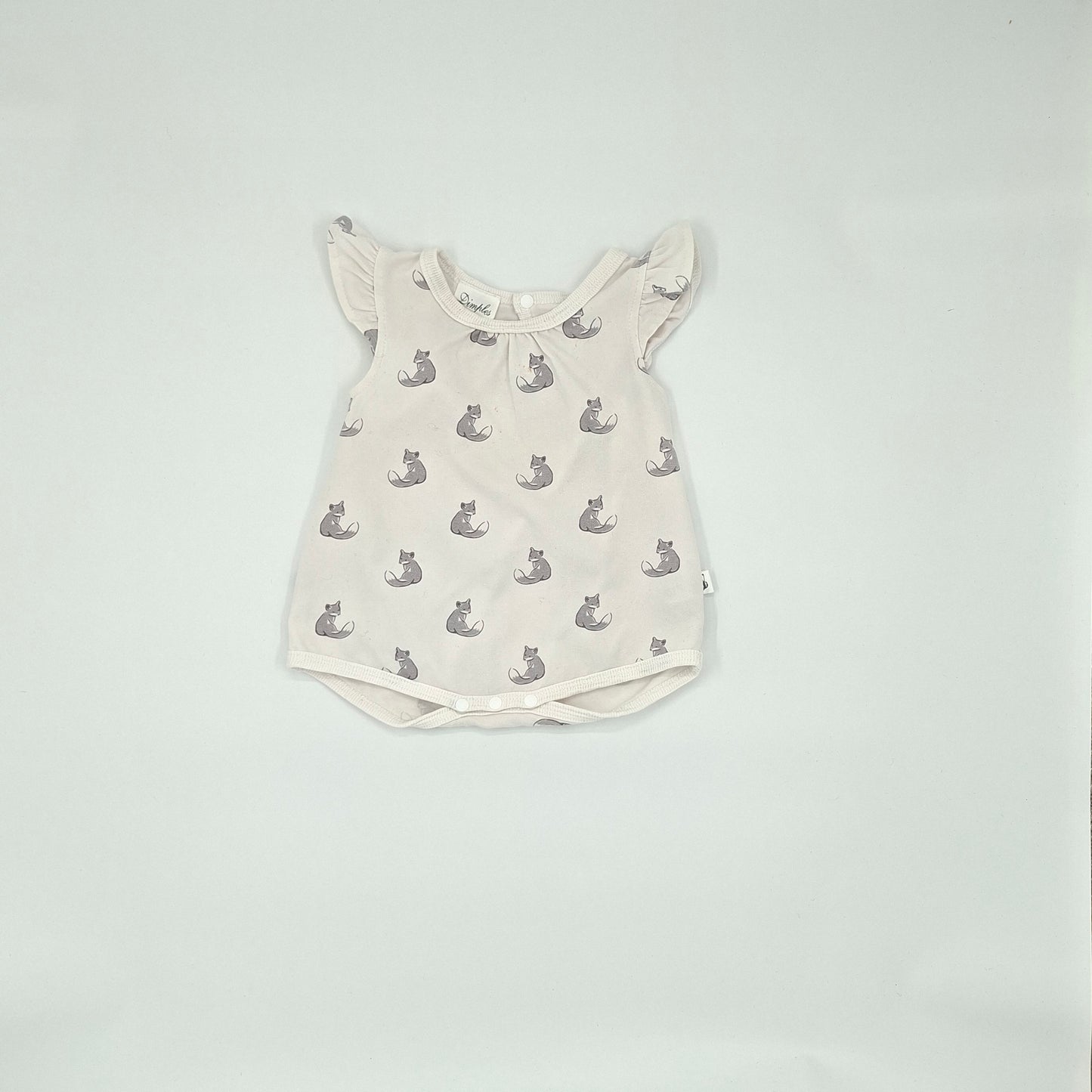 Dimples White & Grey Fox Romper - Size 6-12