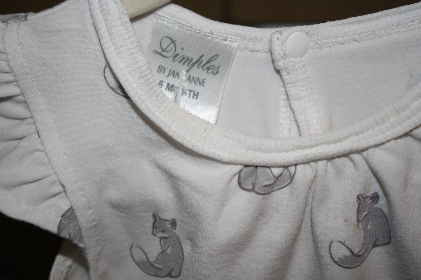 Dimples White & Grey Fox Romper - Size 6-12
