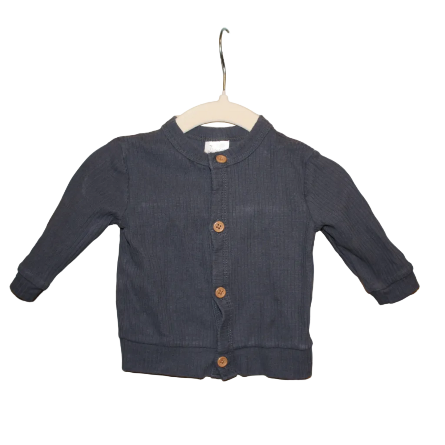 Teeny Weeny Blue/Grey Cotton Ribbed Cardigan  - Size 0-3m