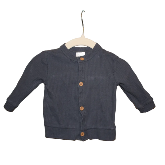 Teeny Weeny Blue/Grey Cotton Ribbed Cardigan  - Size 0-3m
