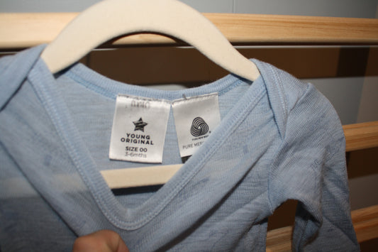 Young Original Blue Merino Long-Sleeve Bodysuit - Size 3-6