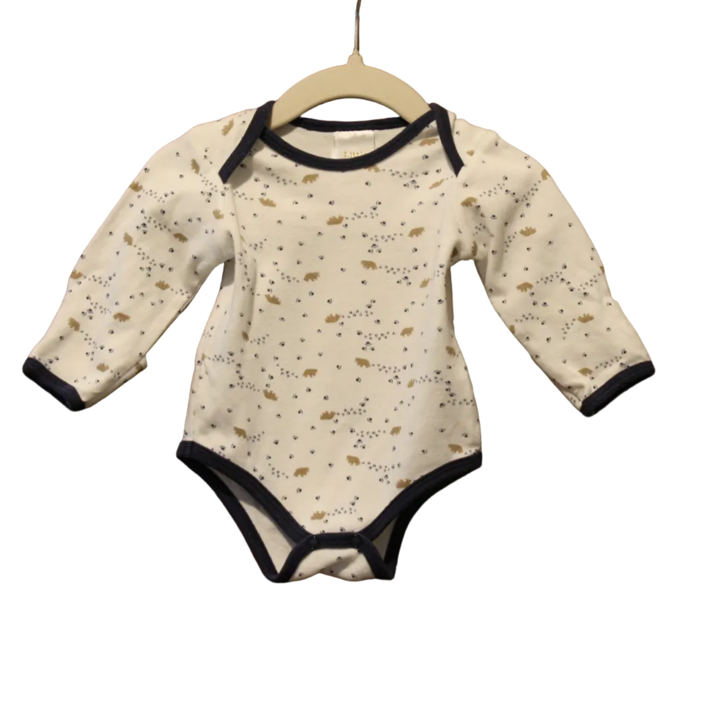 Little Bundle Bear Print Long Sleeve Bodysuit – Size 0–3