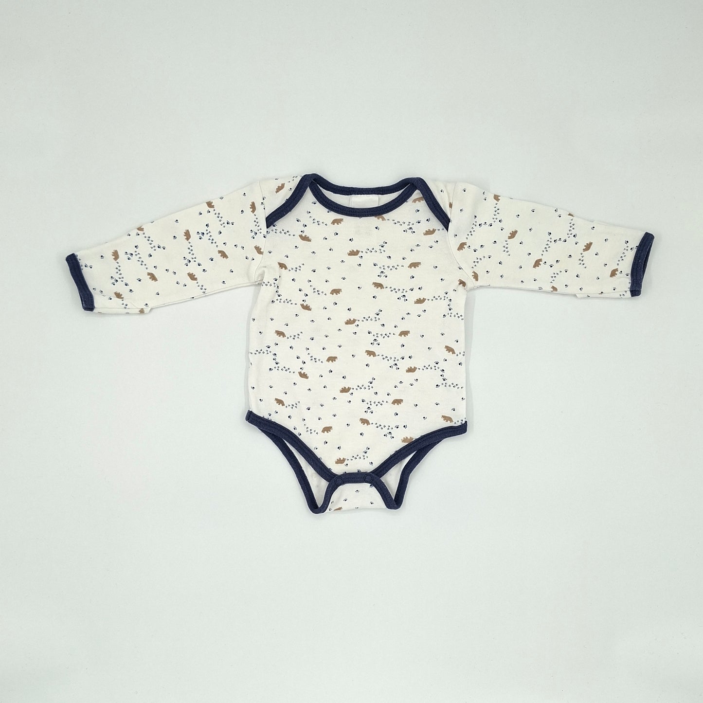 Little Bundle Bear Print Long Sleeve Bodysuit – Size 0–3