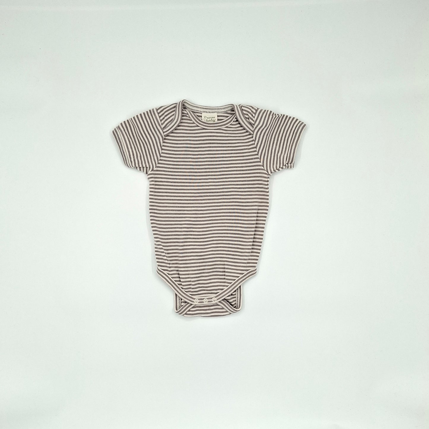 Nature Baby Grey & White Stripe Short-Sleeve Bodysuit -  Size 3- 6