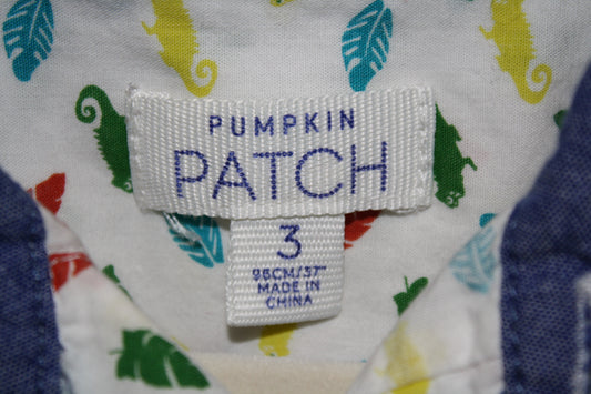 Pumpkin Patch White Leaf/Lizard Button-Up – Size 3Y
