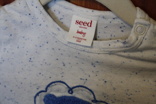 Seed Blue Speckled Bodysuit - Bear Front – Size 0–3m