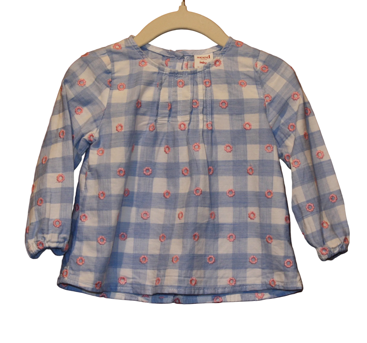 Seed Blue Check Floral Top – Size 12–18m