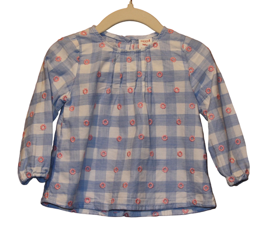 Seed Blue Check Floral Top – Size 12–18m