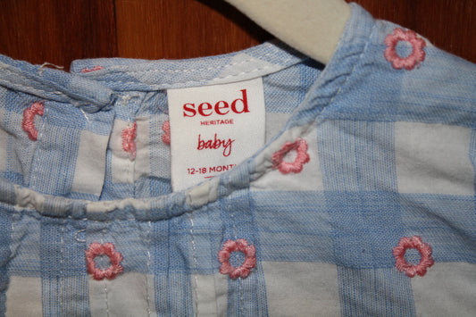 Seed Blue Check Floral Top – Size 12–18m