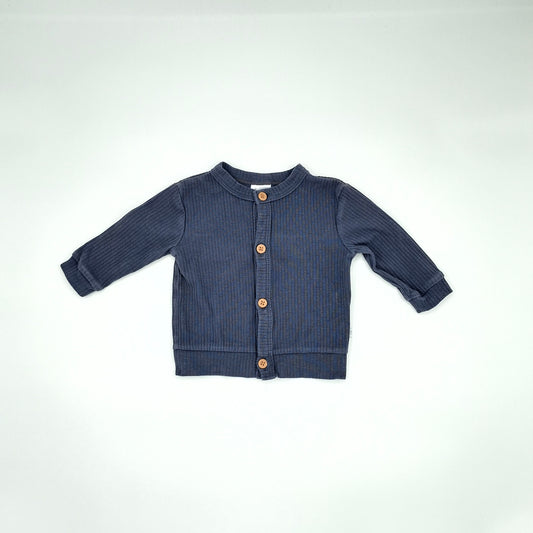 Teeny Weeny Blue/Grey Cotton Ribbed Cardigan  - Size 0-3m