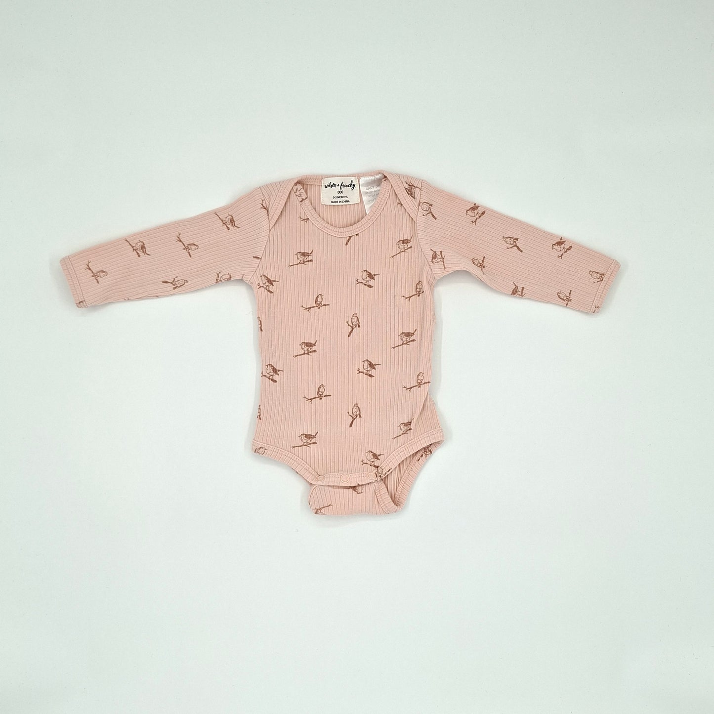 Wilson & Frenchy Pink/Peach Ribbed Long Sleeve Bodysuit – Size 0–3