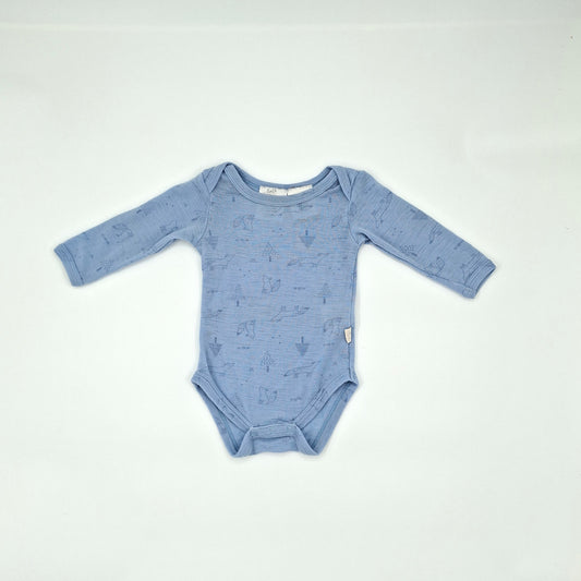 Young Original Blue Merino Long-Sleeve Bodysuit - Size 3-6