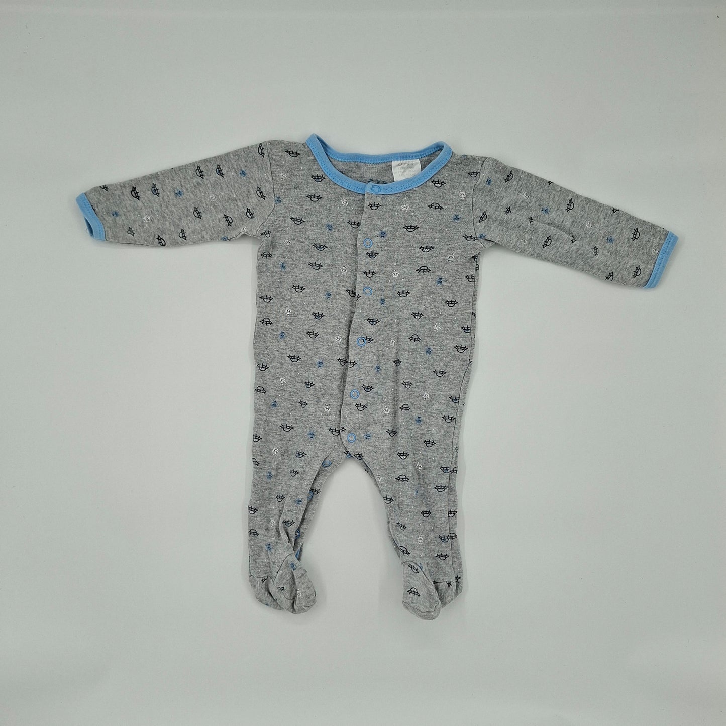 Zeb Cotton Grey Spaceships All-in-One – Size 0–3