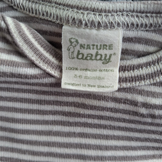 Nature Baby Grey & White Stripe Short-Sleeve Bodysuit -  Size 3- 6