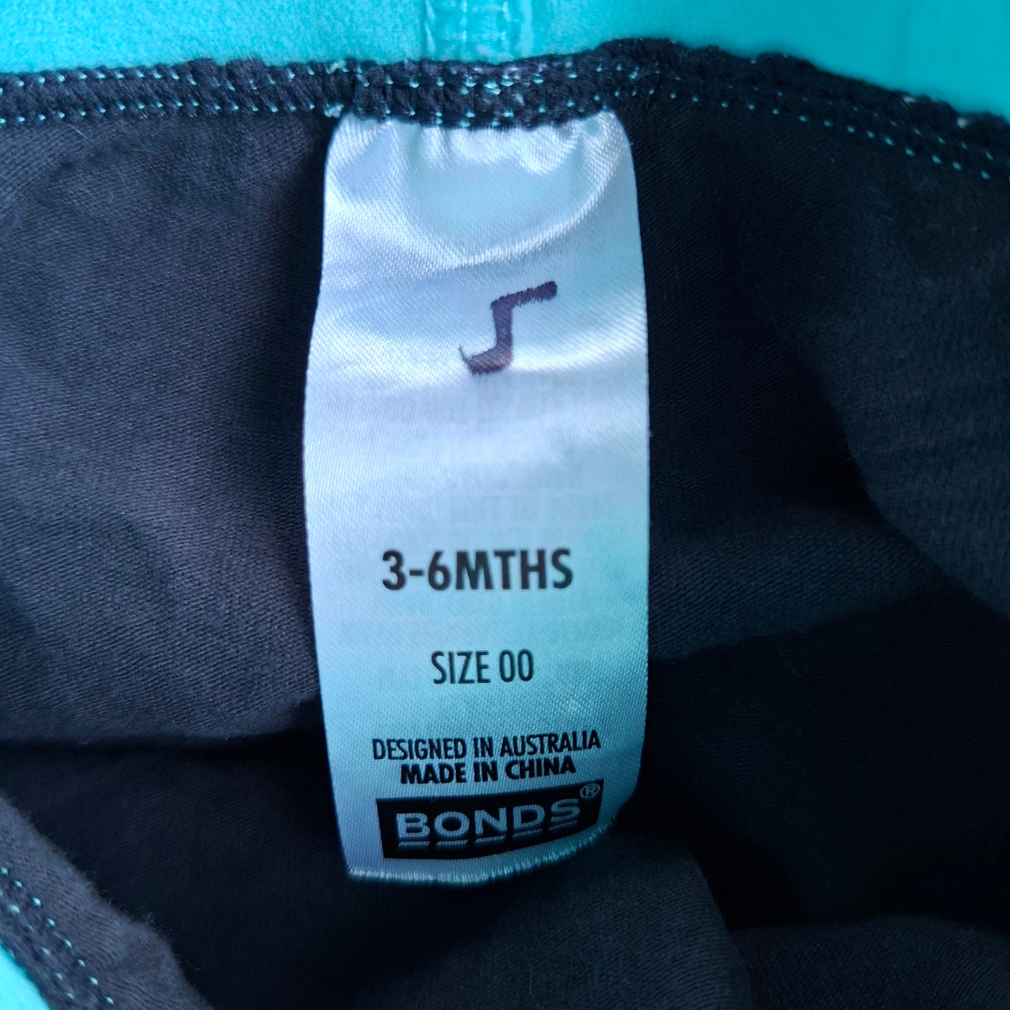 Bonds Black & White Leggings Blue Waistband  - Size 3 - 6