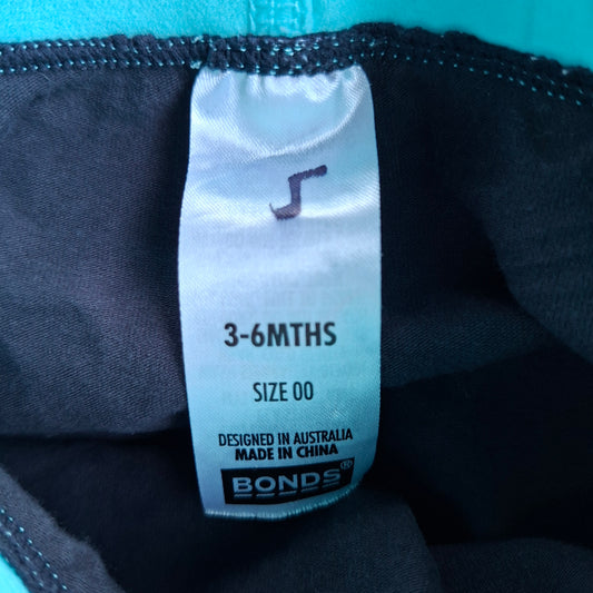 Bonds Black & White Leggings Blue Waistband  - Size 3 - 6